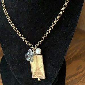 Vintage Eiffel Tower Charm Necklace. 17 inches Long.